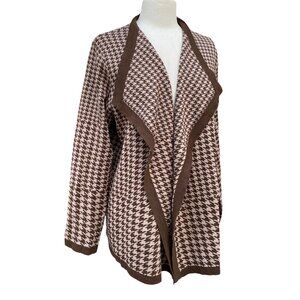 Dennis Basso Houndstooth Cardigan Brown Long Dark Academia Preppy Old Money-L